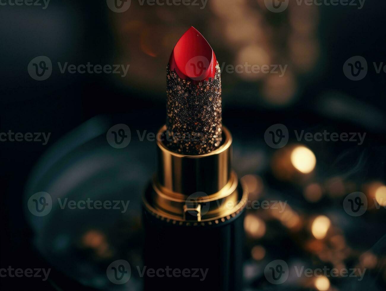 luxuriös rot Lippenstift auf dunkel Hintergrund. generativ ai foto