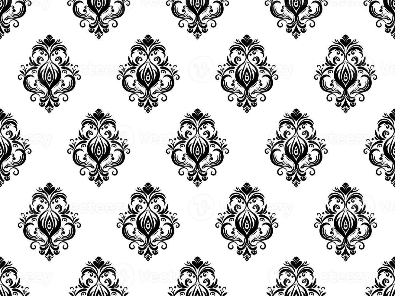 Damast Digital Papier nahtlos Blumen- Muster. schwarz Blumen auf ein Weiß Hintergrund. Luxus königlich Hintergrund. foto
