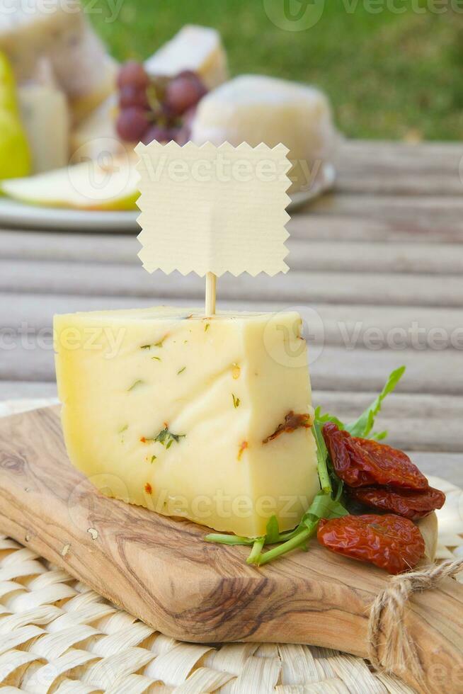 Italienisch Mutterschaf Käse -pecorino mit sonnengetrocknet Tomaten und Rucola foto