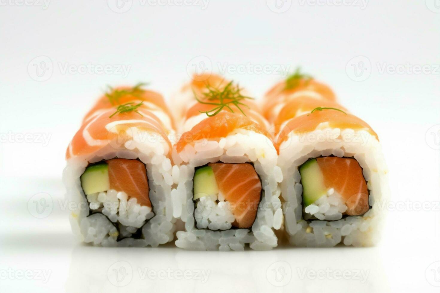 Essen ai. rollen Reis bei Fisch Vecteezy 25011009 japanisch Meeresfrüchte Stock-Photo einstellen Sushi Hintergrund gesund Weiß. generativ