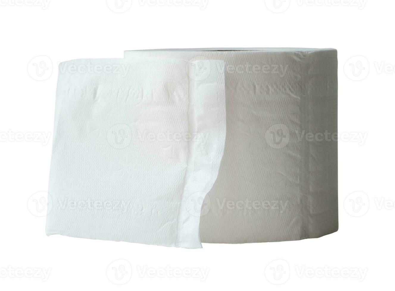 Single rollen von Weiß Gewebe Papier oder Serviette bereit zum verwenden im Toilette oder Toilette isoliert auf Weiß Hintergrund mit Ausschnitt Weg. foto