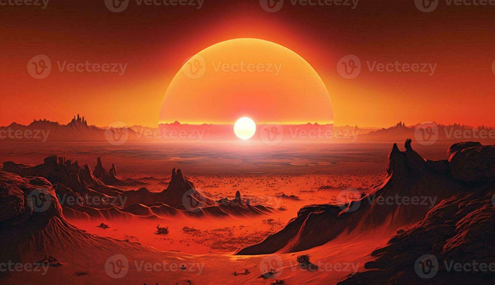 Sonnenuntergang Landschaft Sonne, Himmel und Berg Silhouette ,generativ ai foto