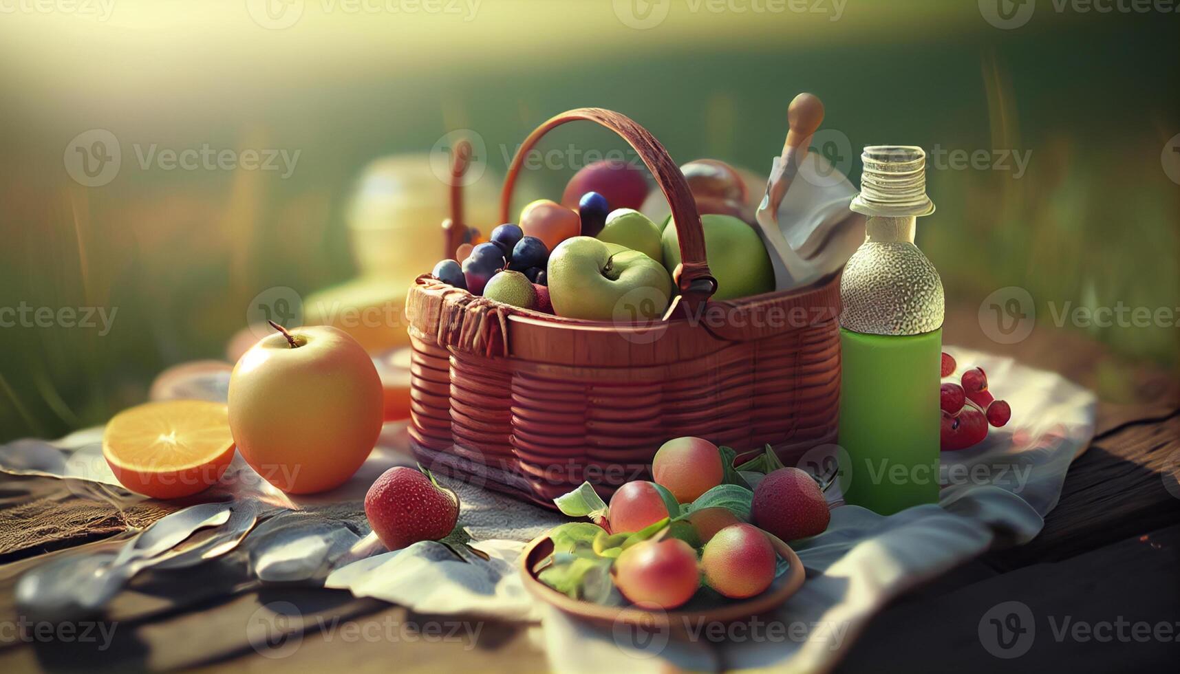 frisch und gesund Essen und trinken im Picknick Szene ,generativ ai foto