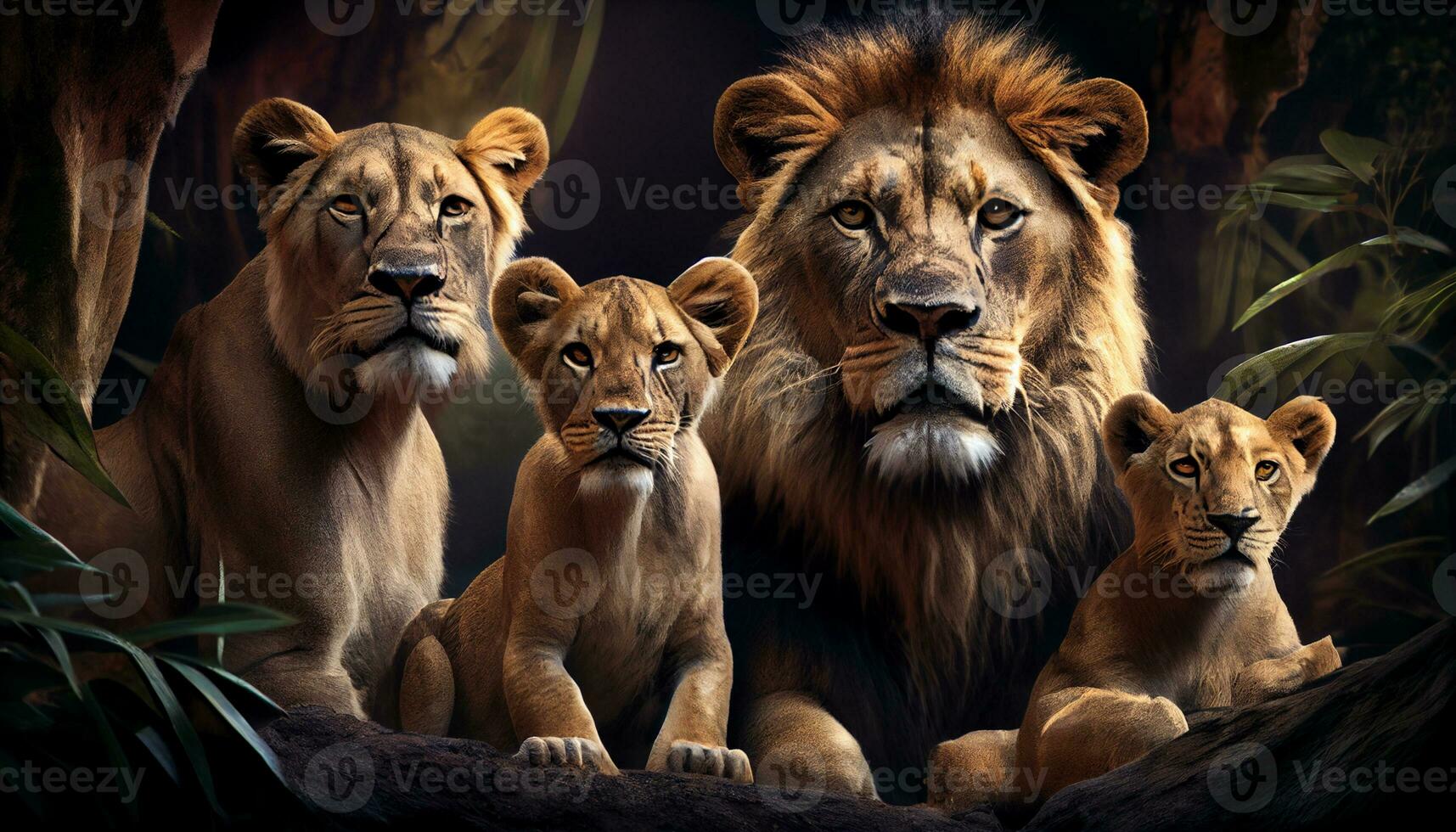majestätisch Familie von Löwen im das Urwald ,generativ ai foto