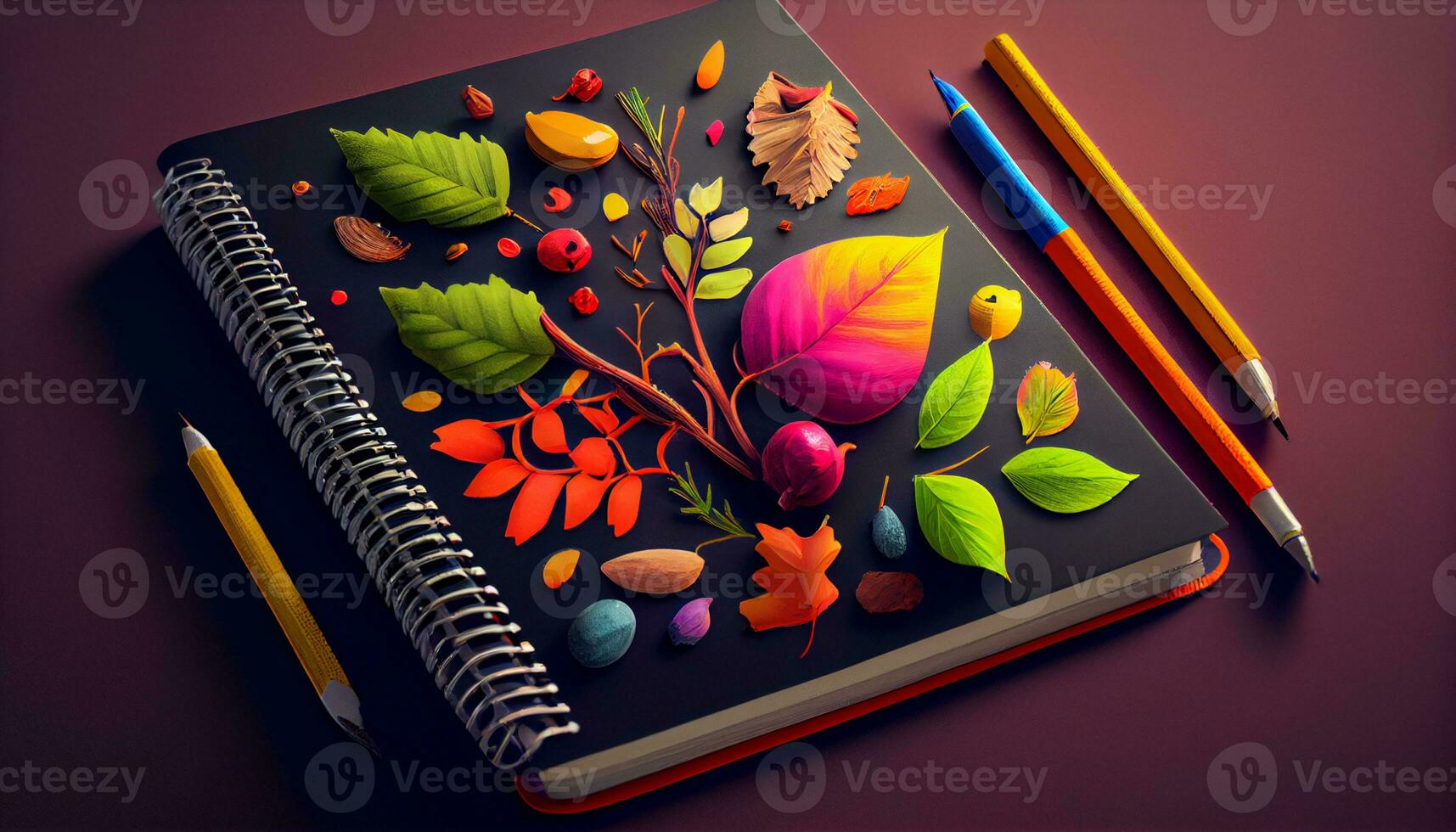 Bildung Bleistift Buch Blatt Papier Hintergründe Kreativität multi farbig ,generativ ai foto