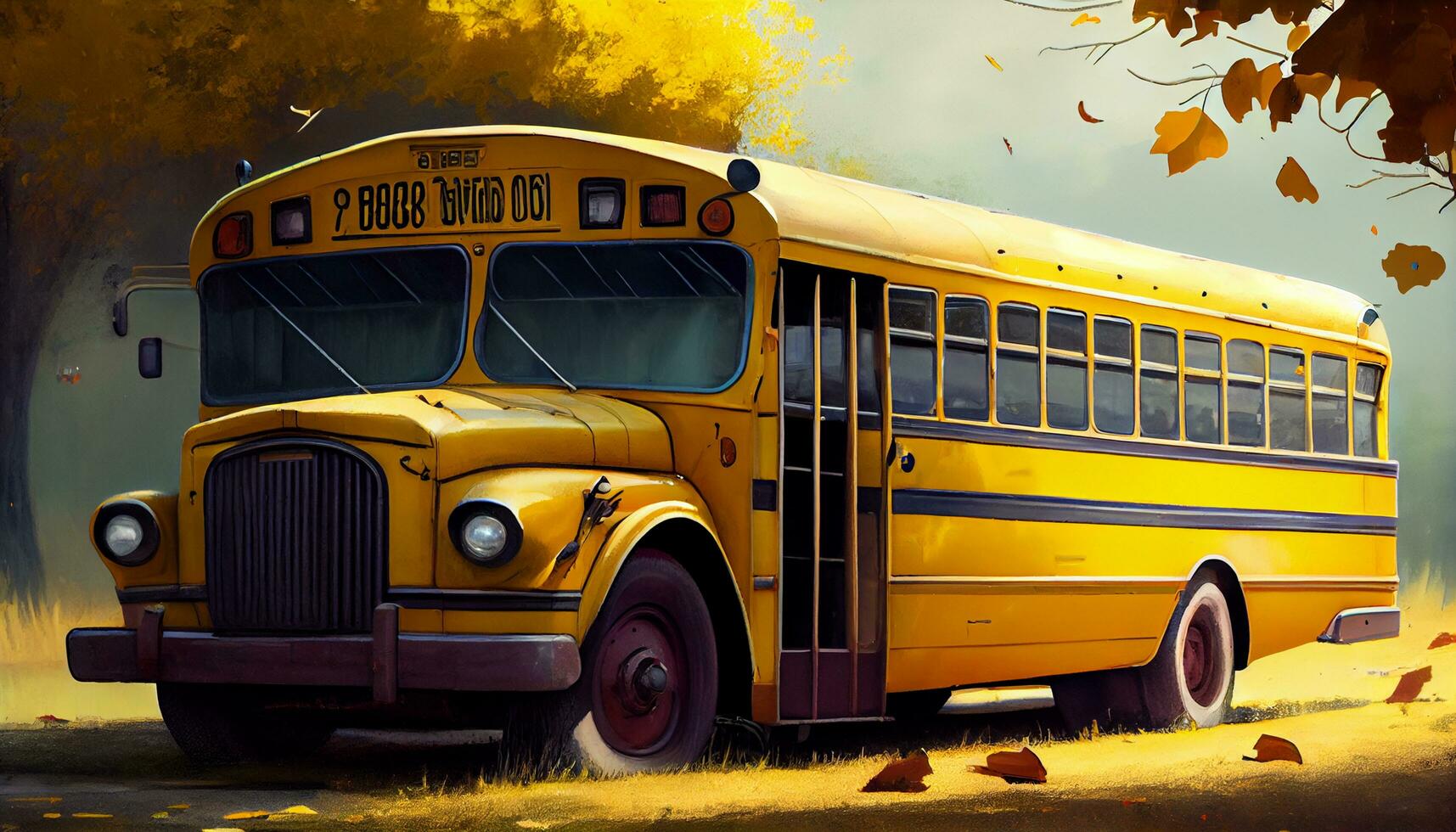 Gelb Schule Bus Transporte Kinder auf Herbst Tag ,generativ ai foto