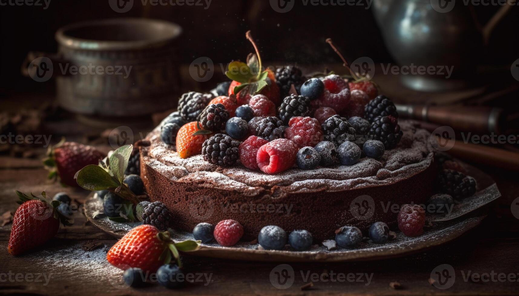 nachsichtig hausgemacht Beere Käsekuchen auf rustikal Holz Teller Versuchung generiert durch ai foto