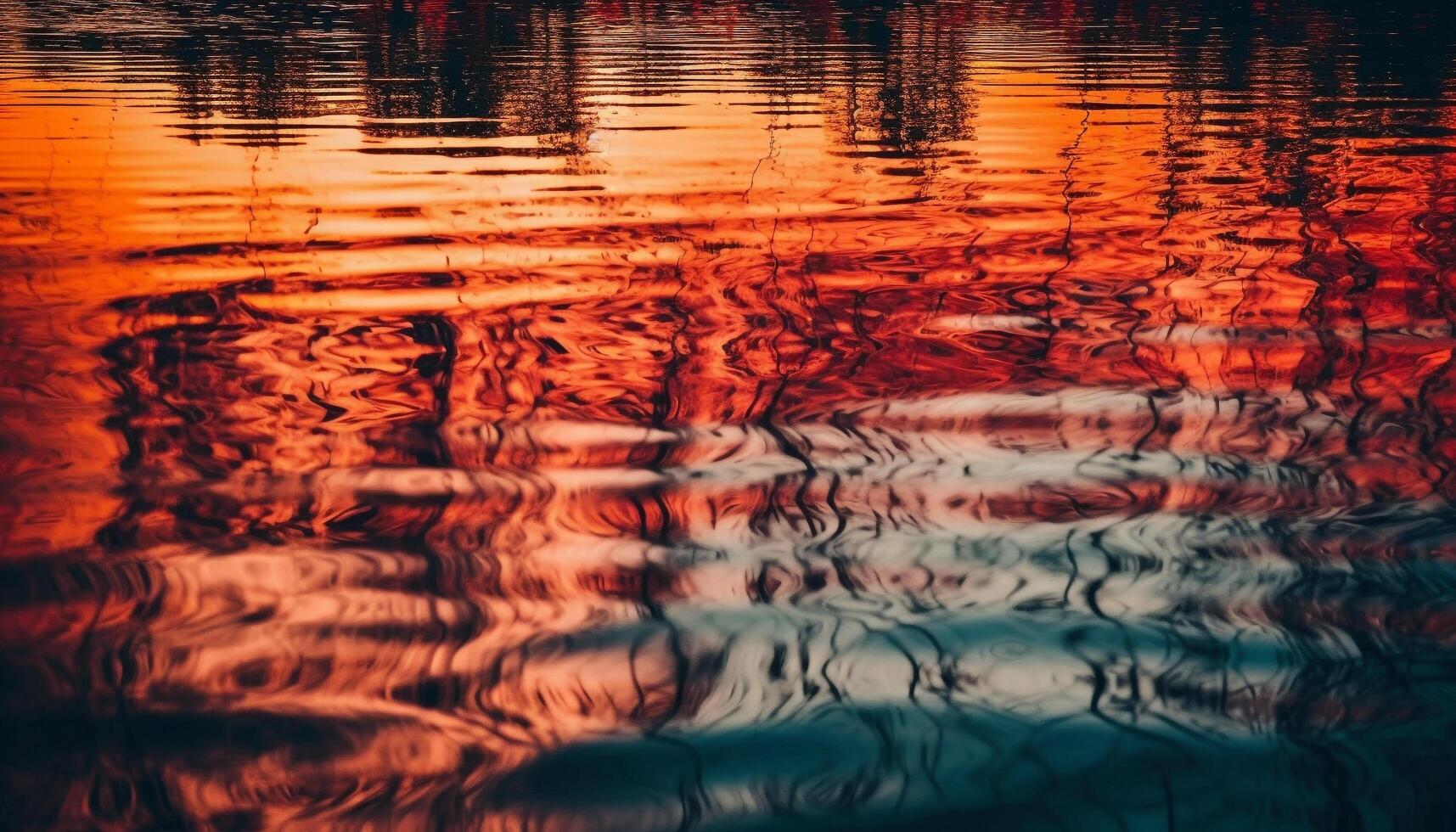 still Szene beim Dämmerung Reflexionen von beschwingt Herbst Farben auf Wasser generiert durch ai foto