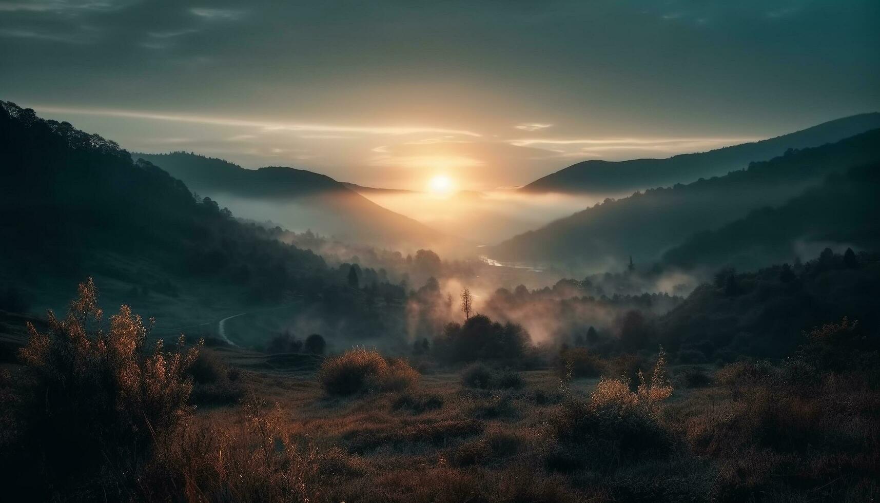 Berg Angebot Silhouette zurück zündete durch Sonnenuntergang generiert durch ai foto