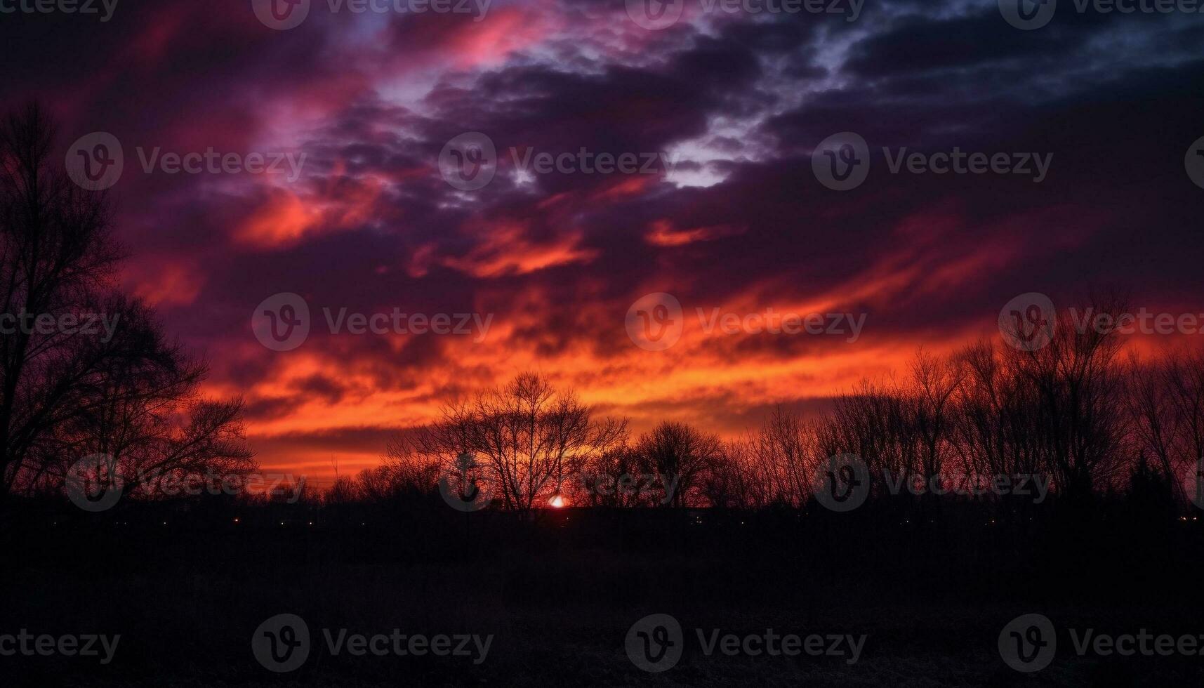 Silhouette Baum zurück zündete durch beschwingt Sonnenuntergang generiert durch ai foto