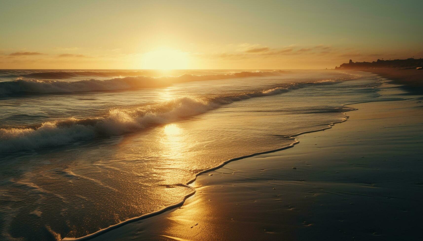 golden Horizont spiegelt still Schönheit von Natur generiert durch ai foto