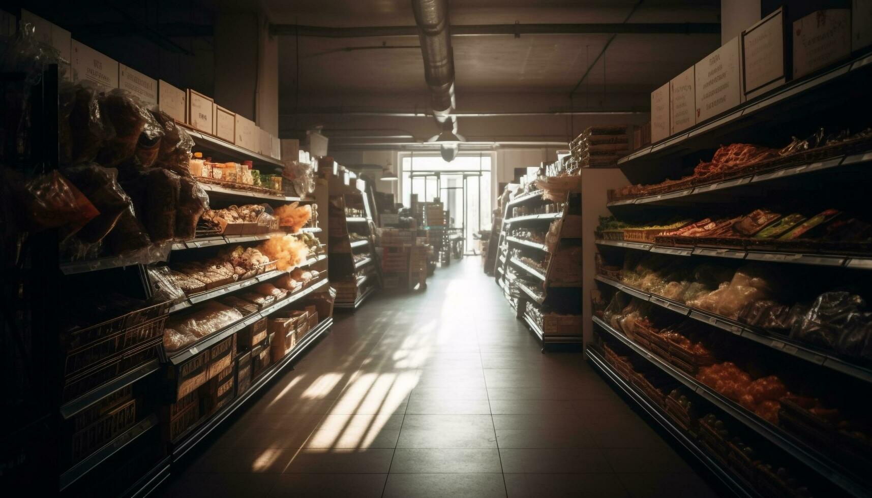 Fülle von frisch Lebensmittel im modern Supermarkt generiert durch ai foto