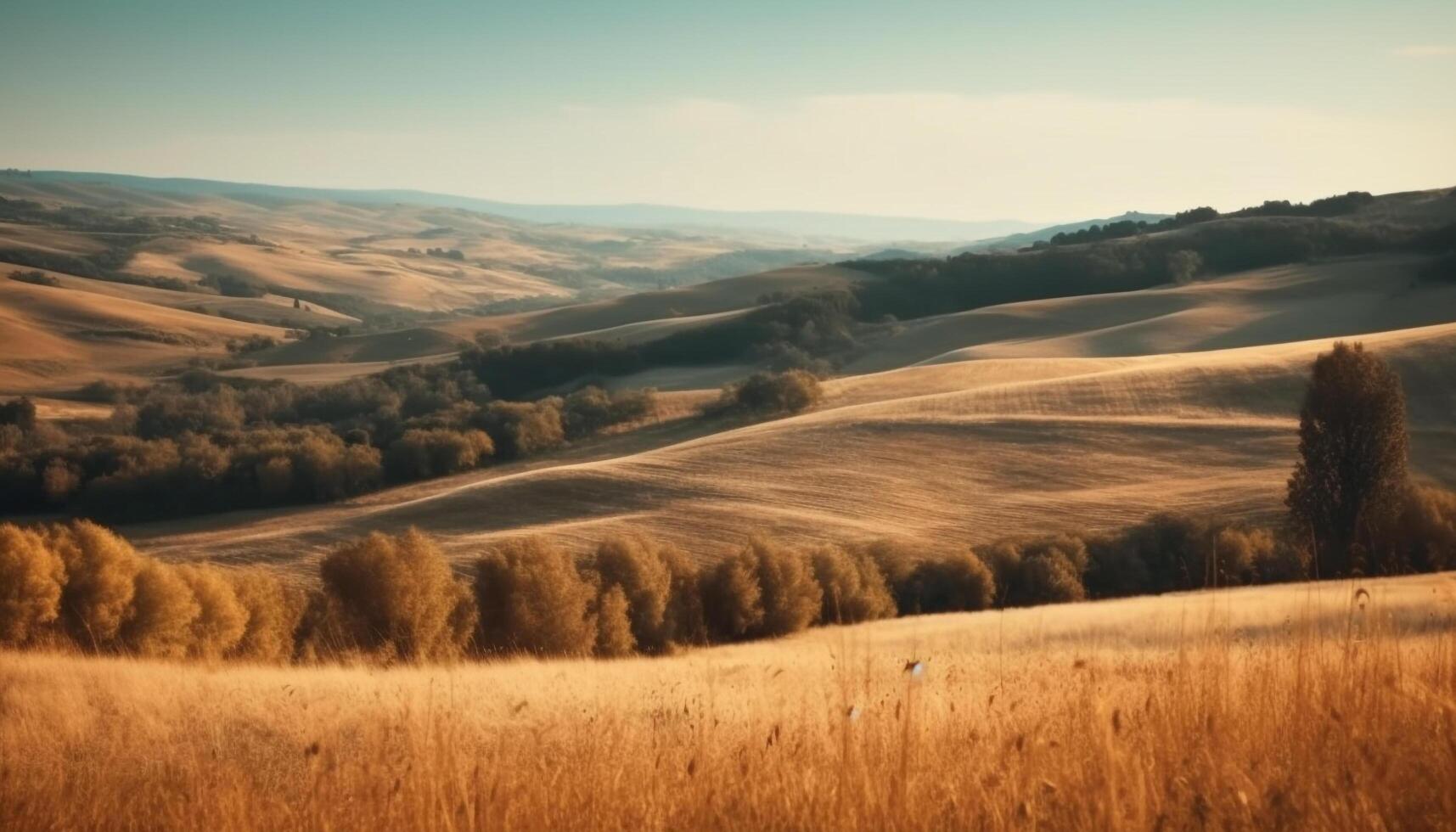 rollen Landschaft, Bauernhof, und Baum im Winter generiert durch ai foto