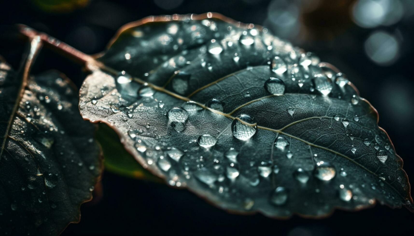 frisch Grün Blatt mit Tau fallen schließen oben generiert durch ai foto