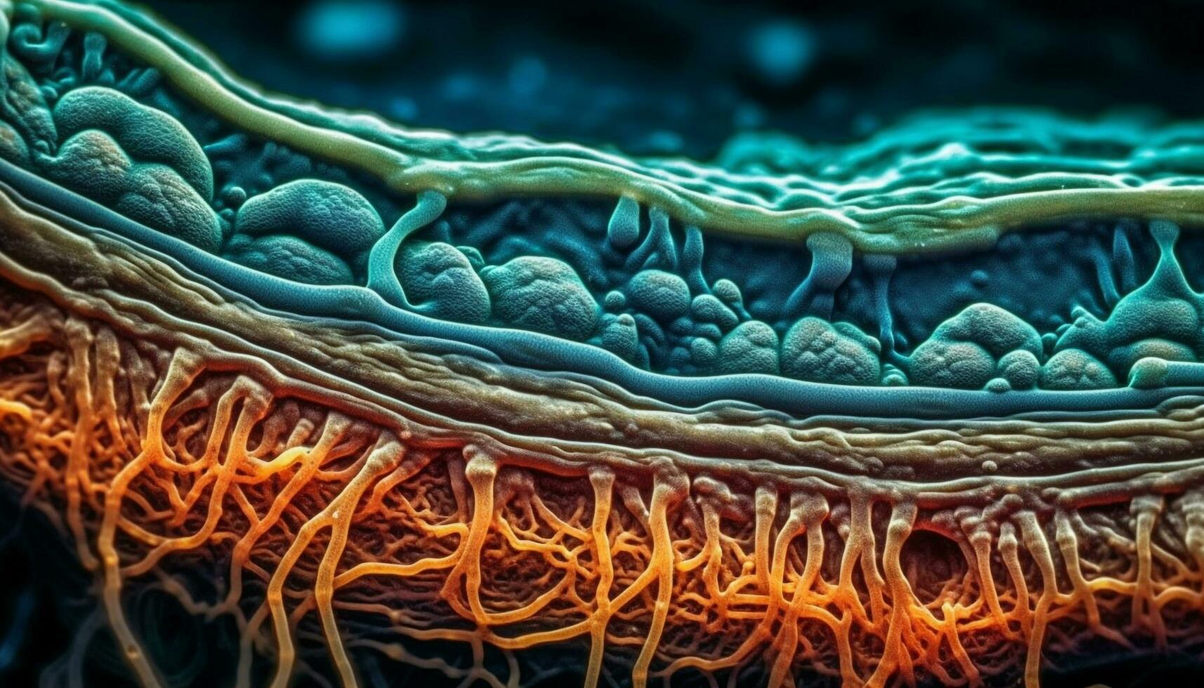 unter Wasser Bakterien und Fisch erstellen abstrakt Designs generiert durch ai foto