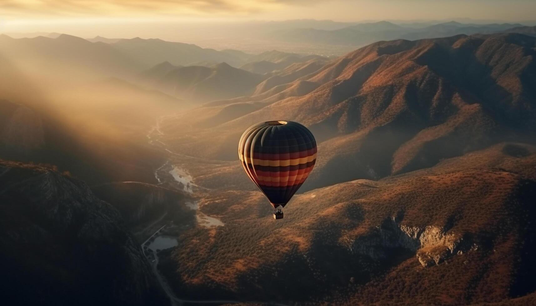 fliegend heiß Luft Ballon über Berg Angebot generiert durch ai foto