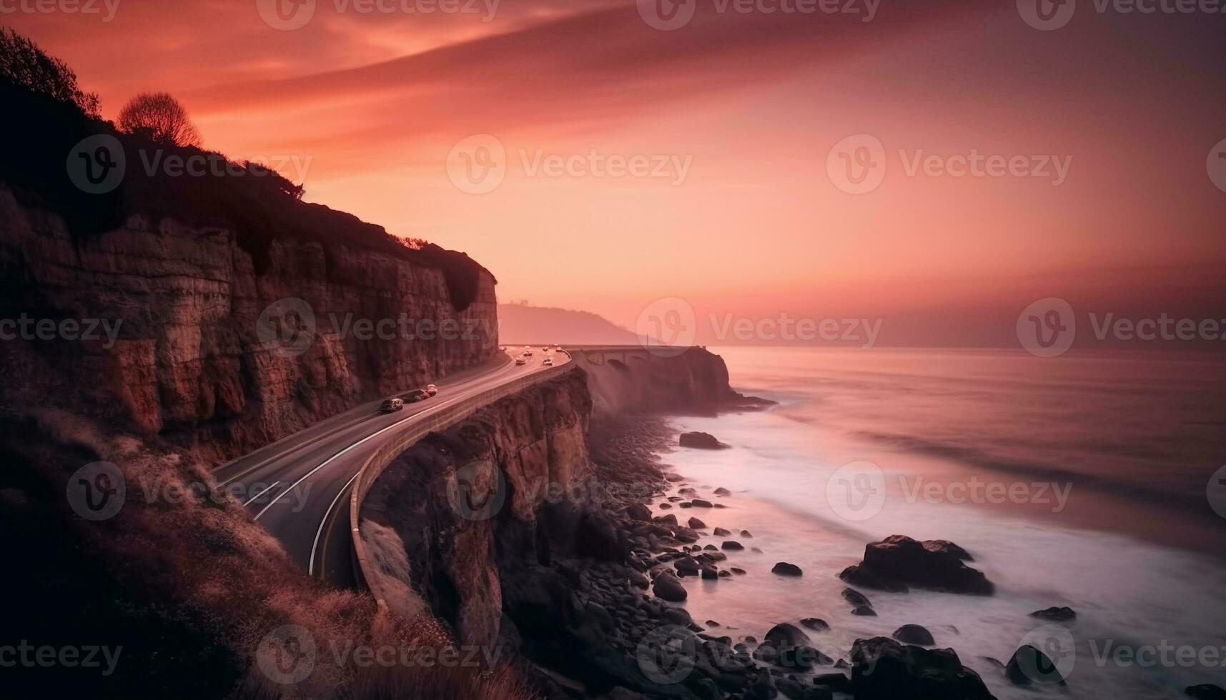 majestätisch Cliff Bogen beim Dämmerung auf Küste generiert durch ai foto