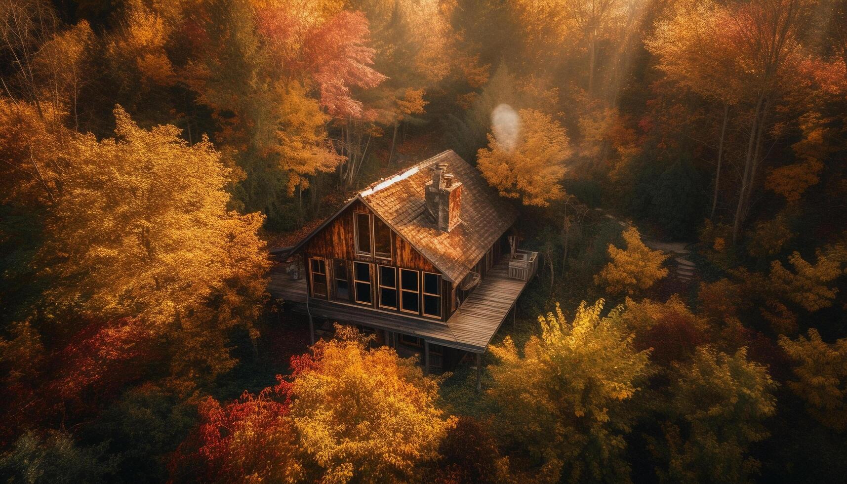 still Herbst Landschaft nebelig Wald, Gelb Blätter generiert durch ai foto