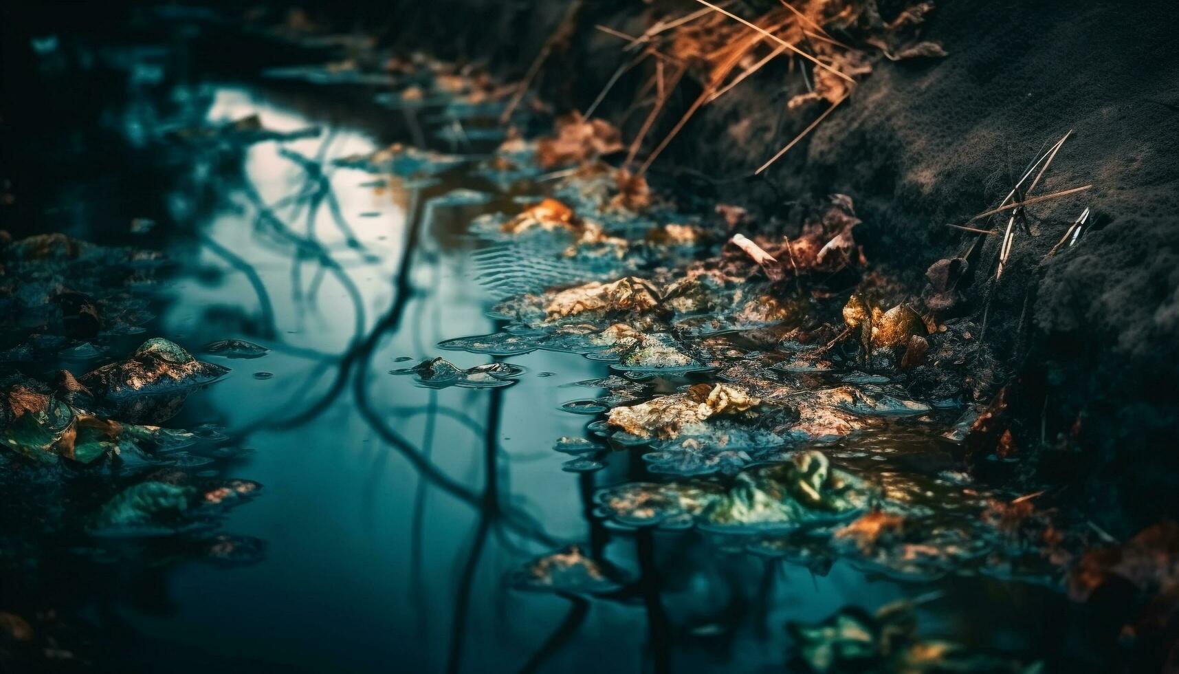 unter Wasser Fisch schwimmt im still Herbst Teich generiert durch ai foto