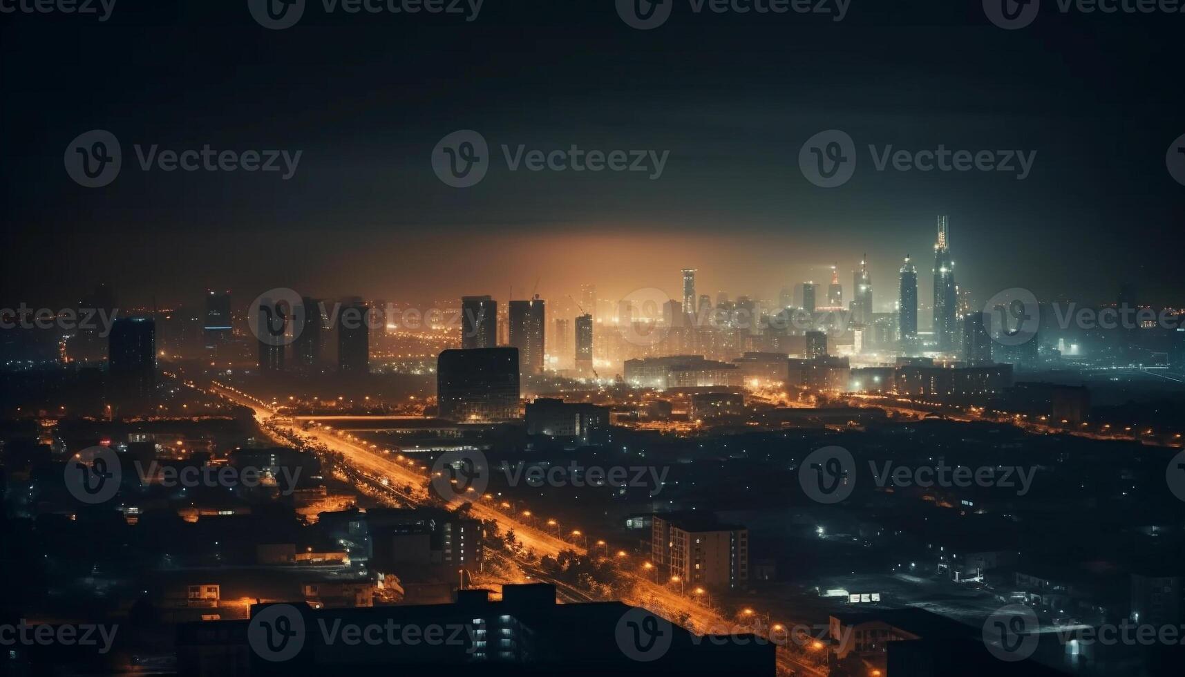 glühend Stadt Horizont leuchtet Nacht im modern Metropole generiert durch ai foto