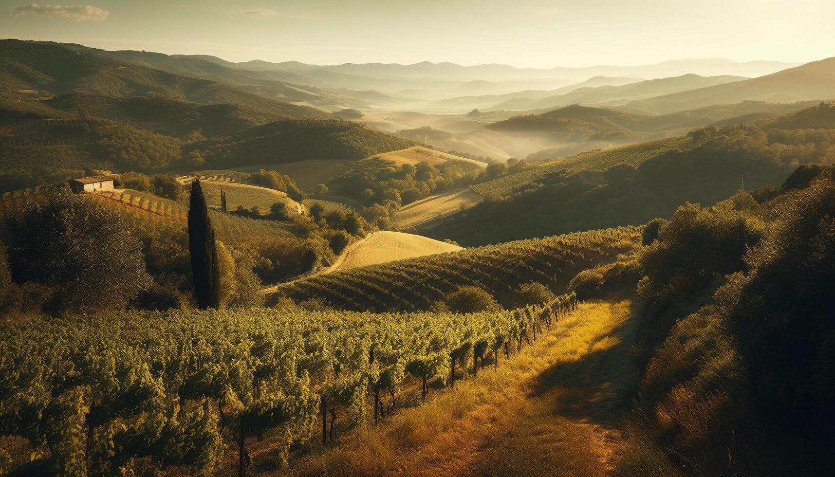 Sonne geküsst Weinberg sonnt sich im Italienisch Herbst Ruhm generiert durch ai foto