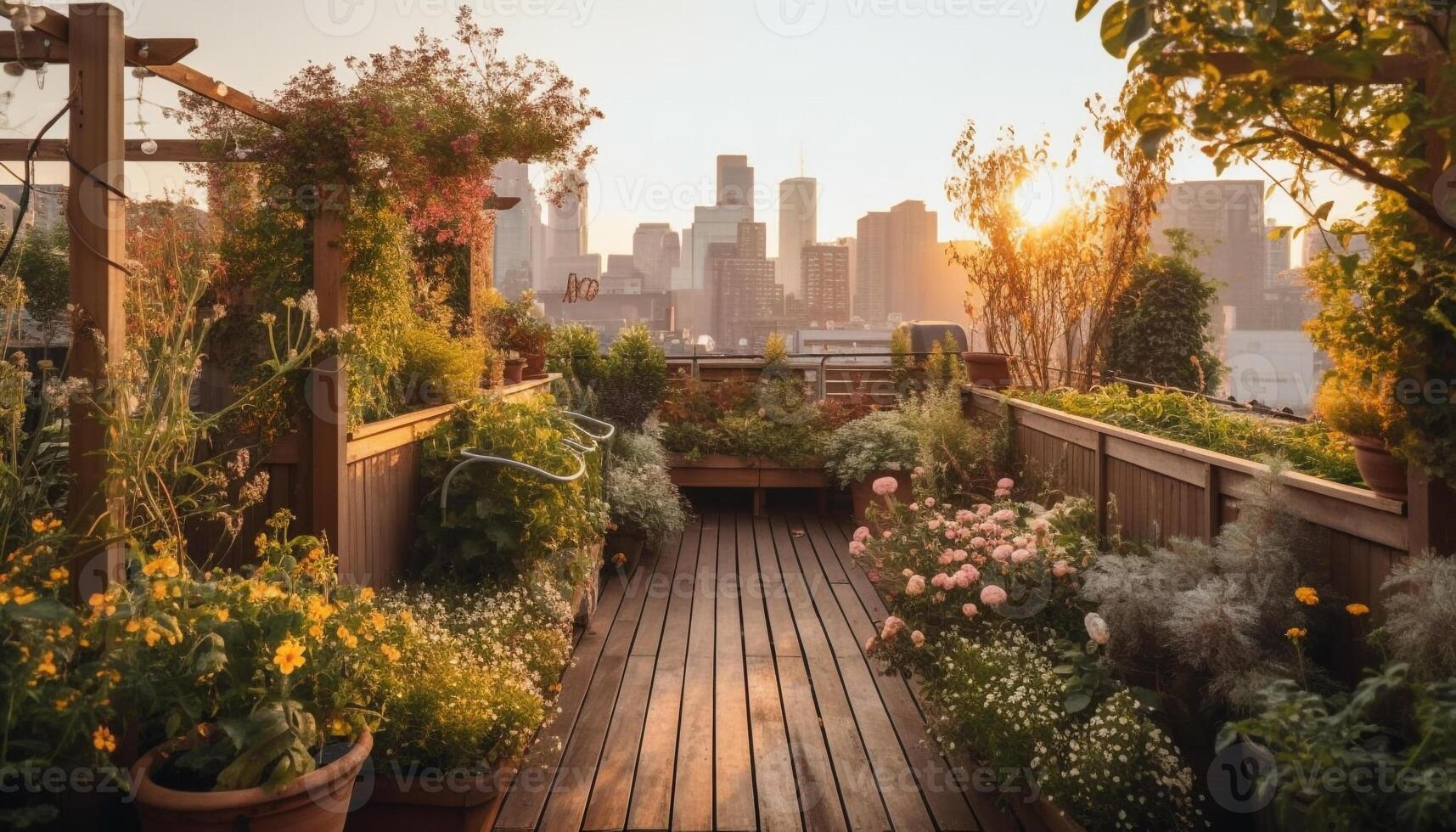 Sonnenuntergang leuchtet modern Stadt Horizont reflektieren auf Wasser generiert durch ai foto