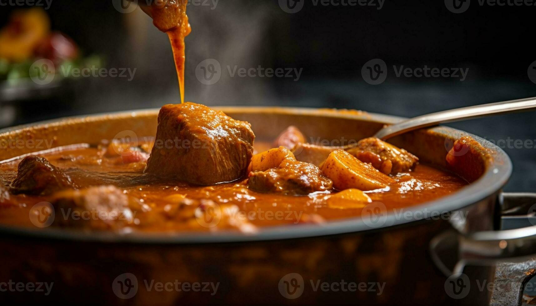 Gourmet Rindfleisch Eintopf mit Bohnenkraut Osten asiatisch Gewürze generiert durch ai foto