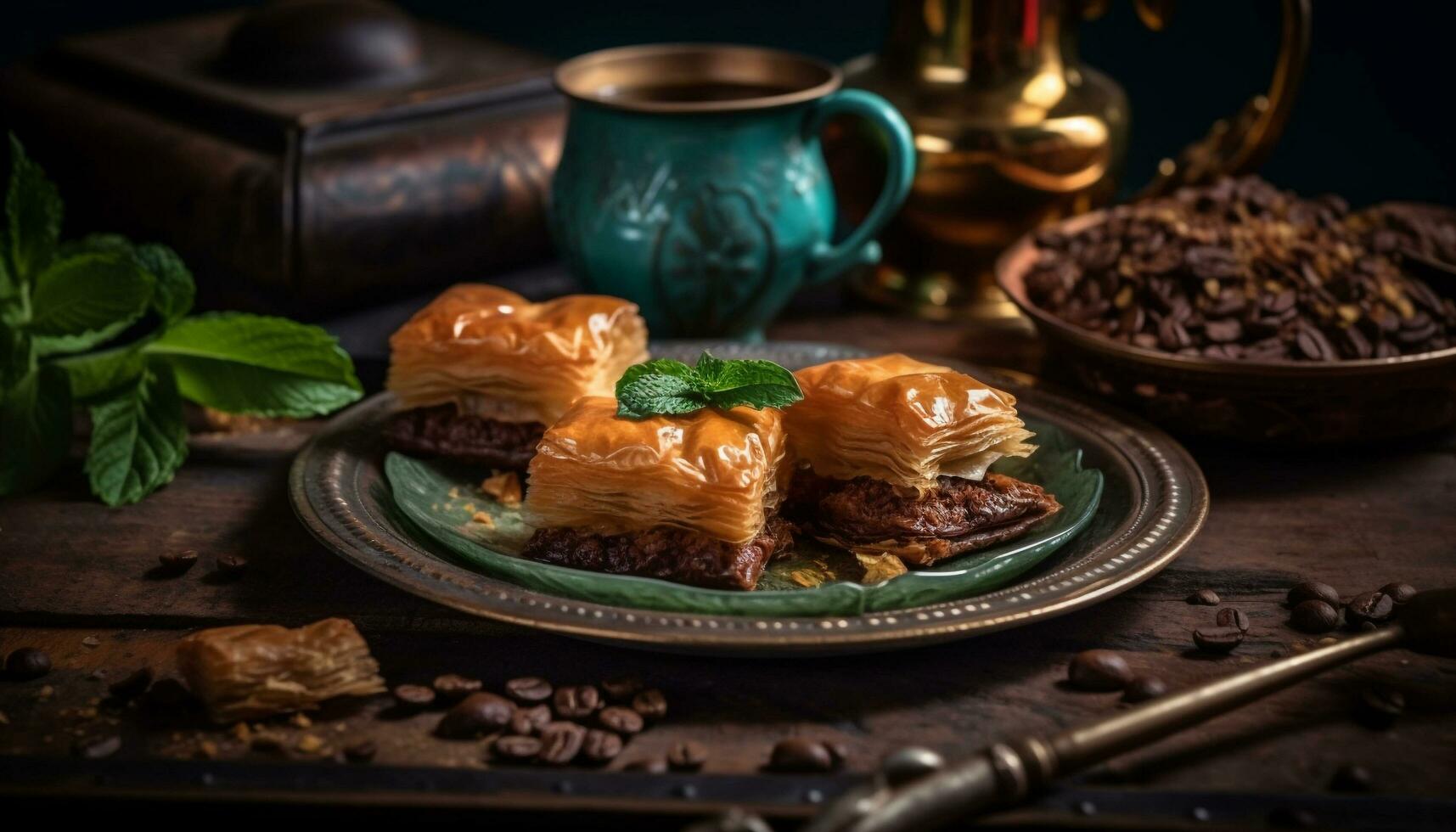 hausgemacht Baklava mit Honig Sirup und Walnüsse generiert durch ai foto