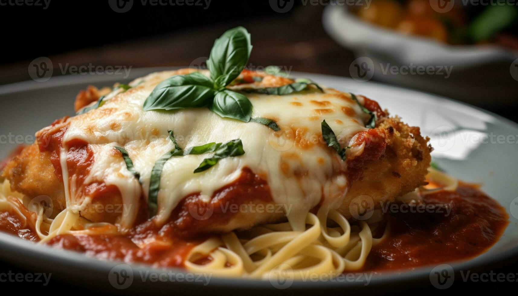 schmelzen Mozzarella oben auf hausgemacht gebacken Pasta Gericht generiert durch ai foto