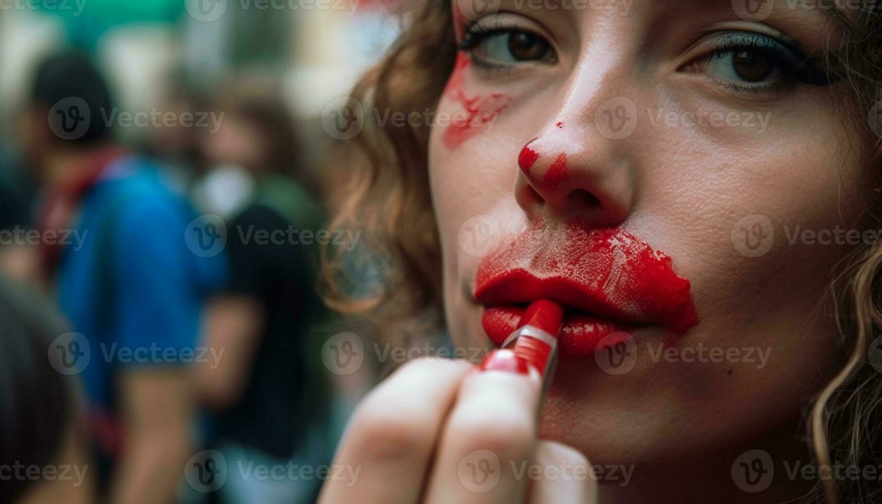 kaukasisch Mode Modell- sieht aus sinnlich mit Lippenstift generiert durch ai foto