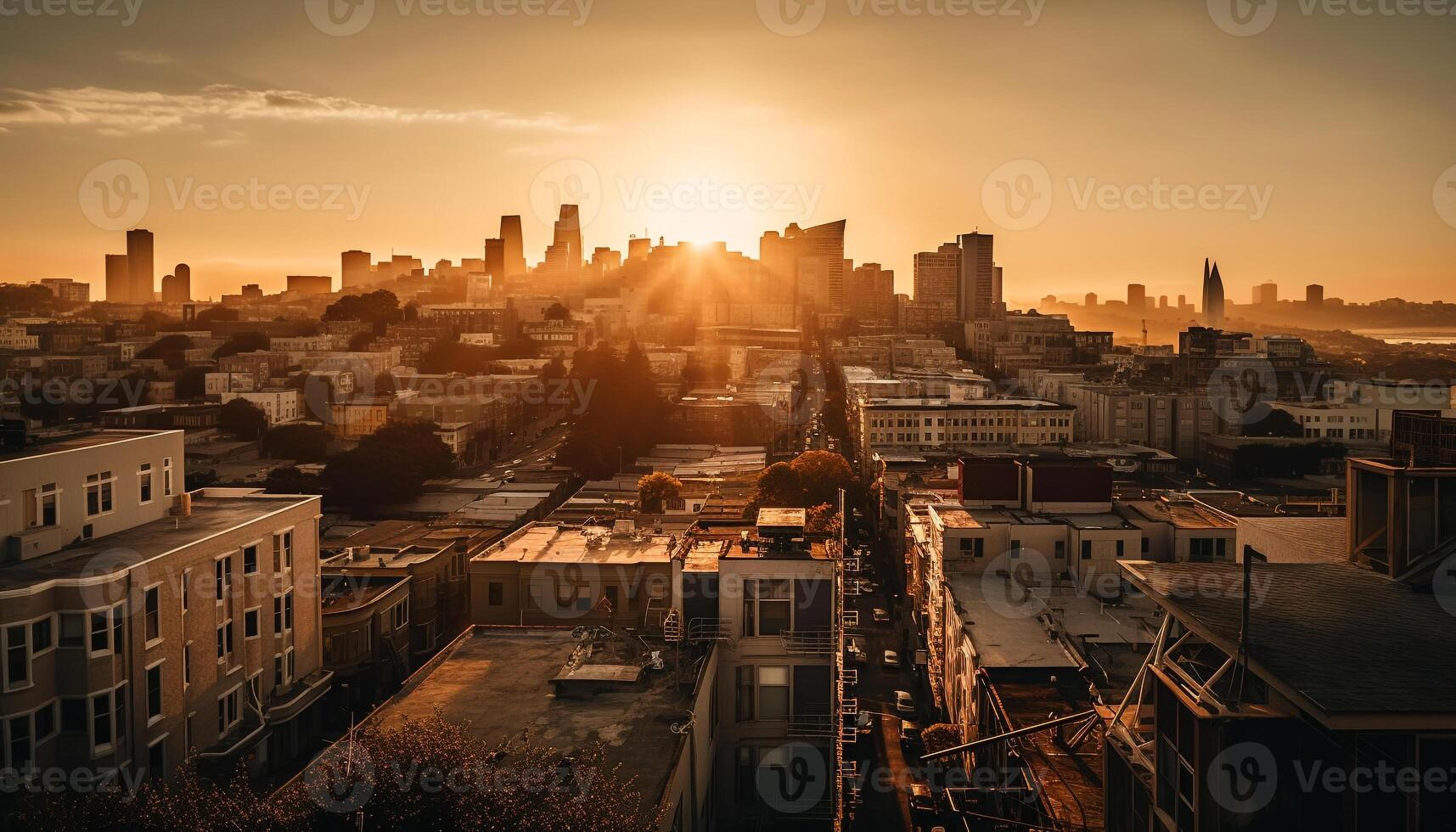 Stadtbild Sonnenuntergang Wolkenkratzer Dämmerung die Architektur Horizont beleuchtet Reise generiert durch ai foto