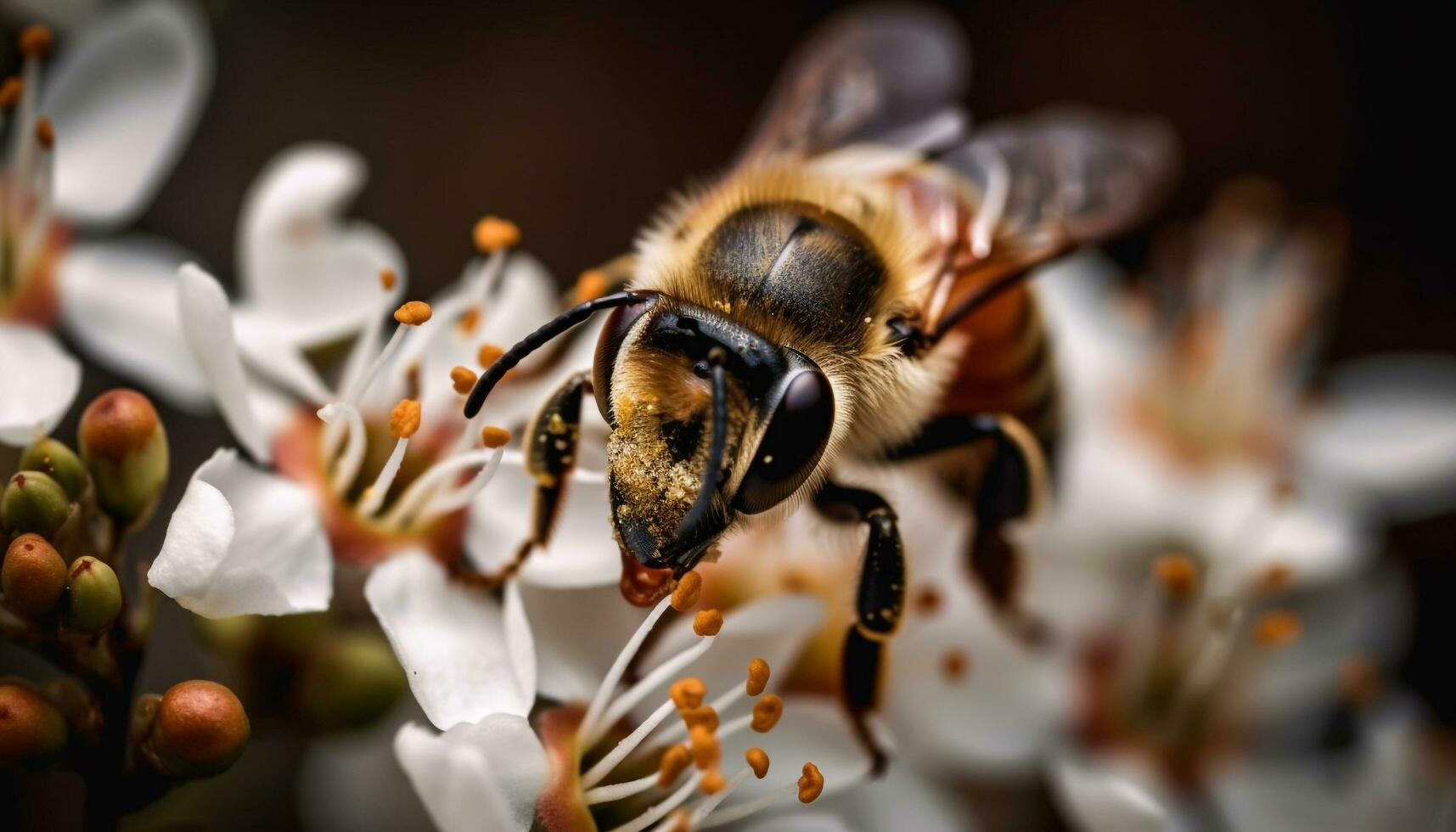 beschäftigt Honig Biene bestäubt Gelb Blume Kopf generiert durch ai foto