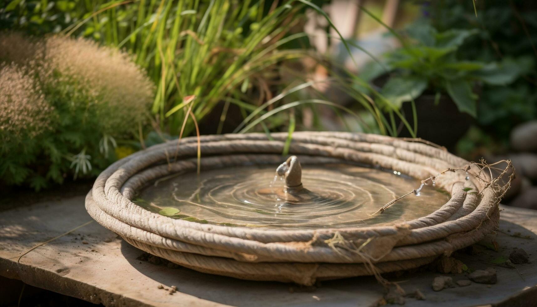 frisch Wasser im Kreis auf Grün Blatt generiert durch ai foto