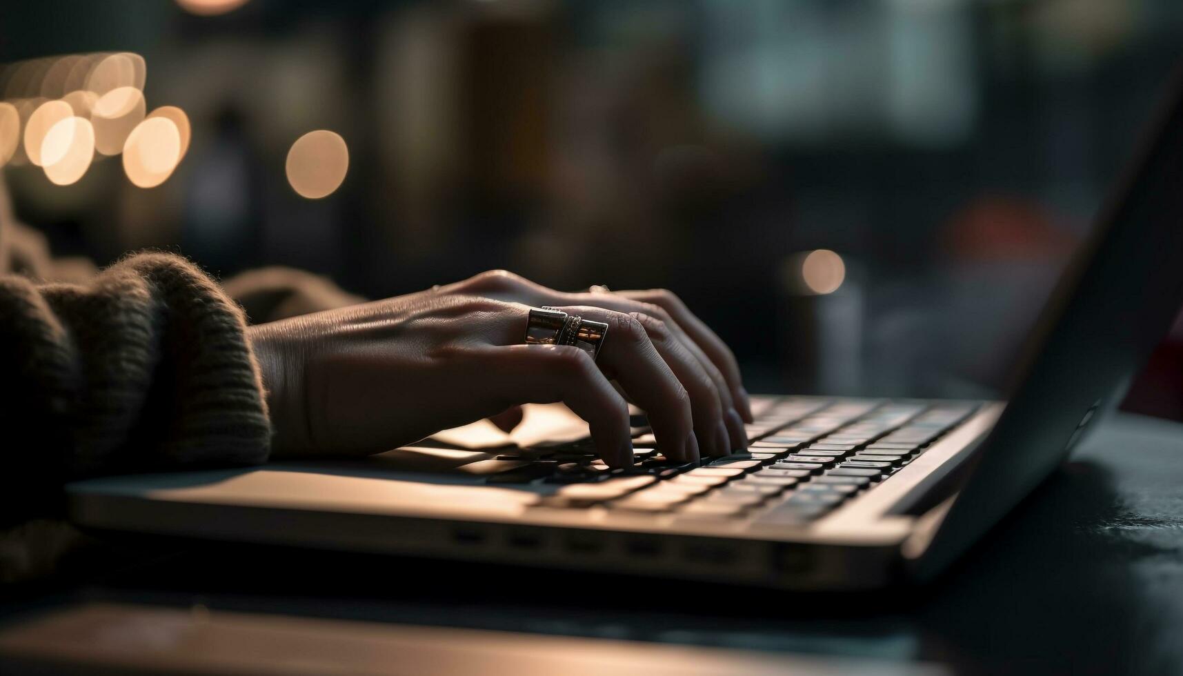 einer Person Tippen auf Laptop im dunkel generiert durch ai foto