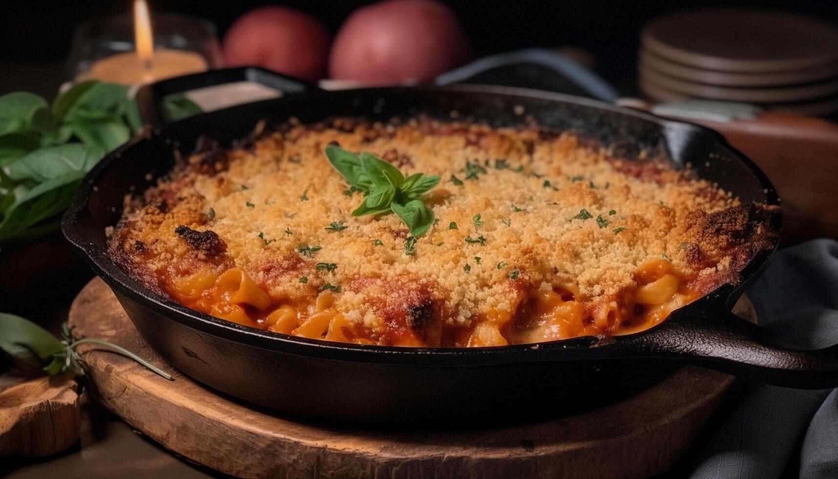 organisch gebacken Rindfleisch Gratin bereit zu Essen generiert durch ai foto