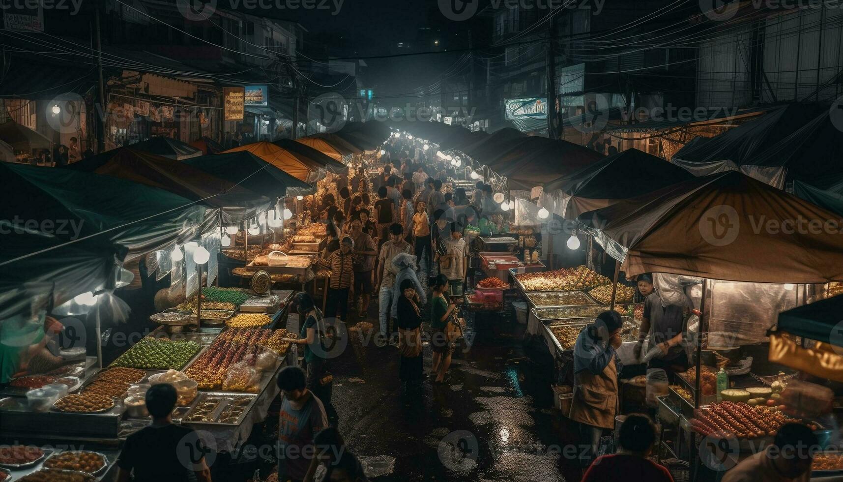 Nacht Markt Anbieter Verkauf traditionell Straße Essen generiert durch ai foto