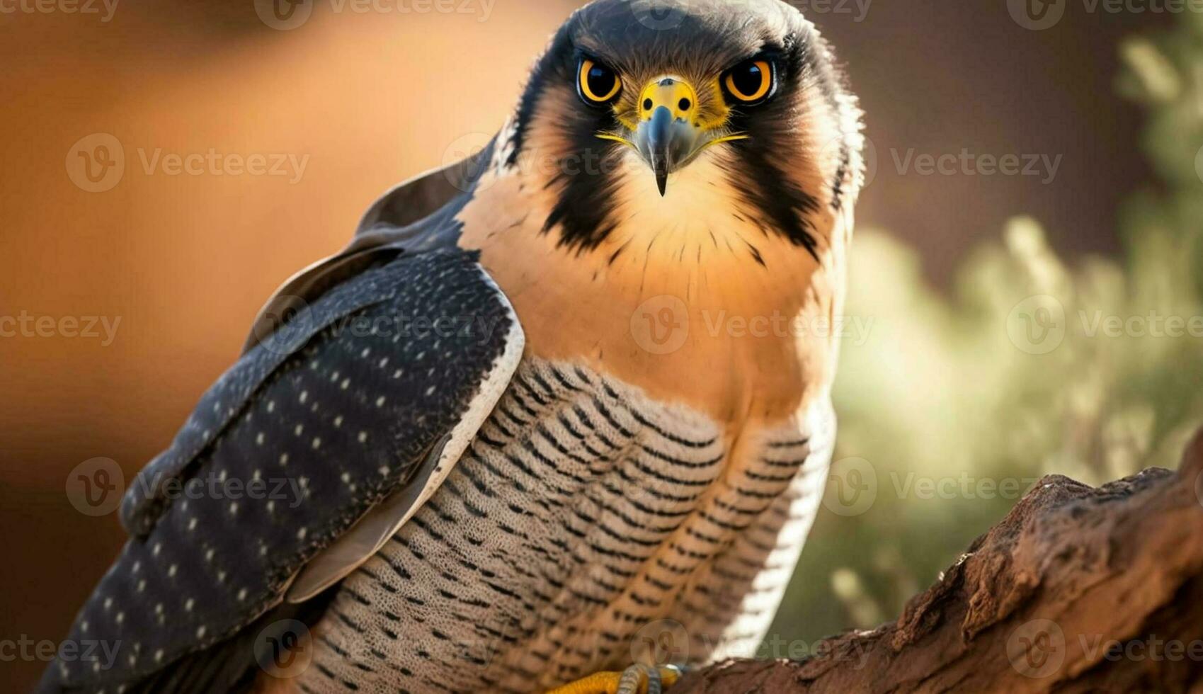 majestätisch Vogel von Beute sich niederlassen auf Ast generiert durch ai foto