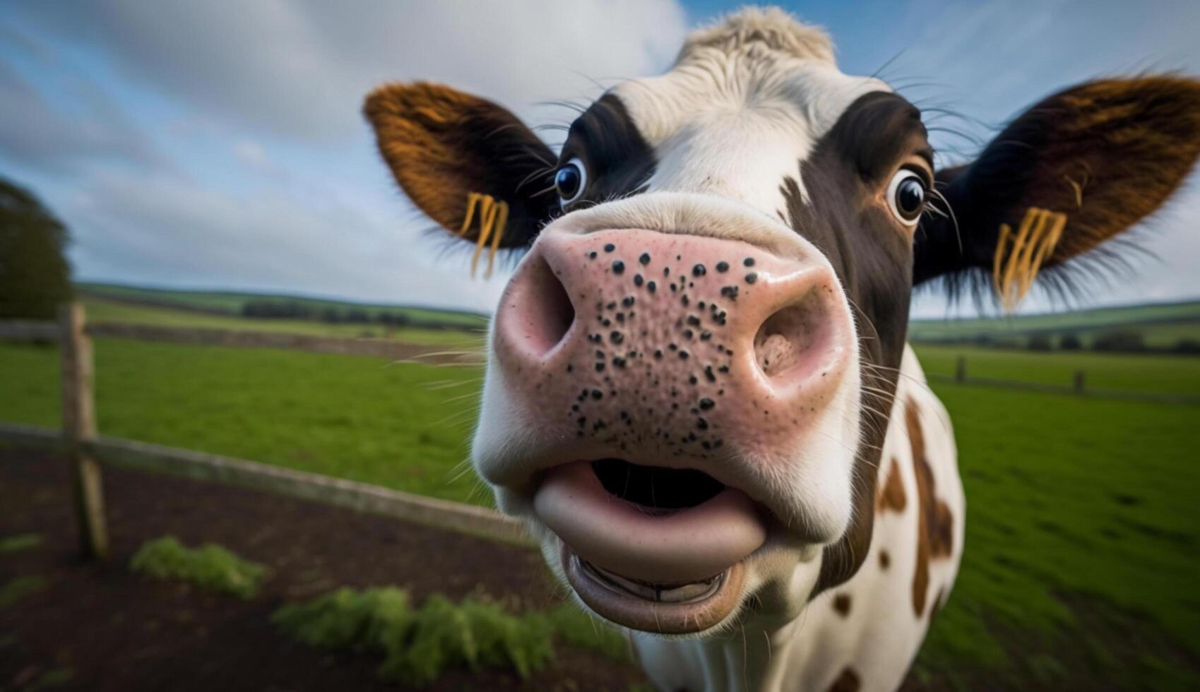 süß holstein Kuh Weiden lassen im Grün Wiese generiert durch ai foto