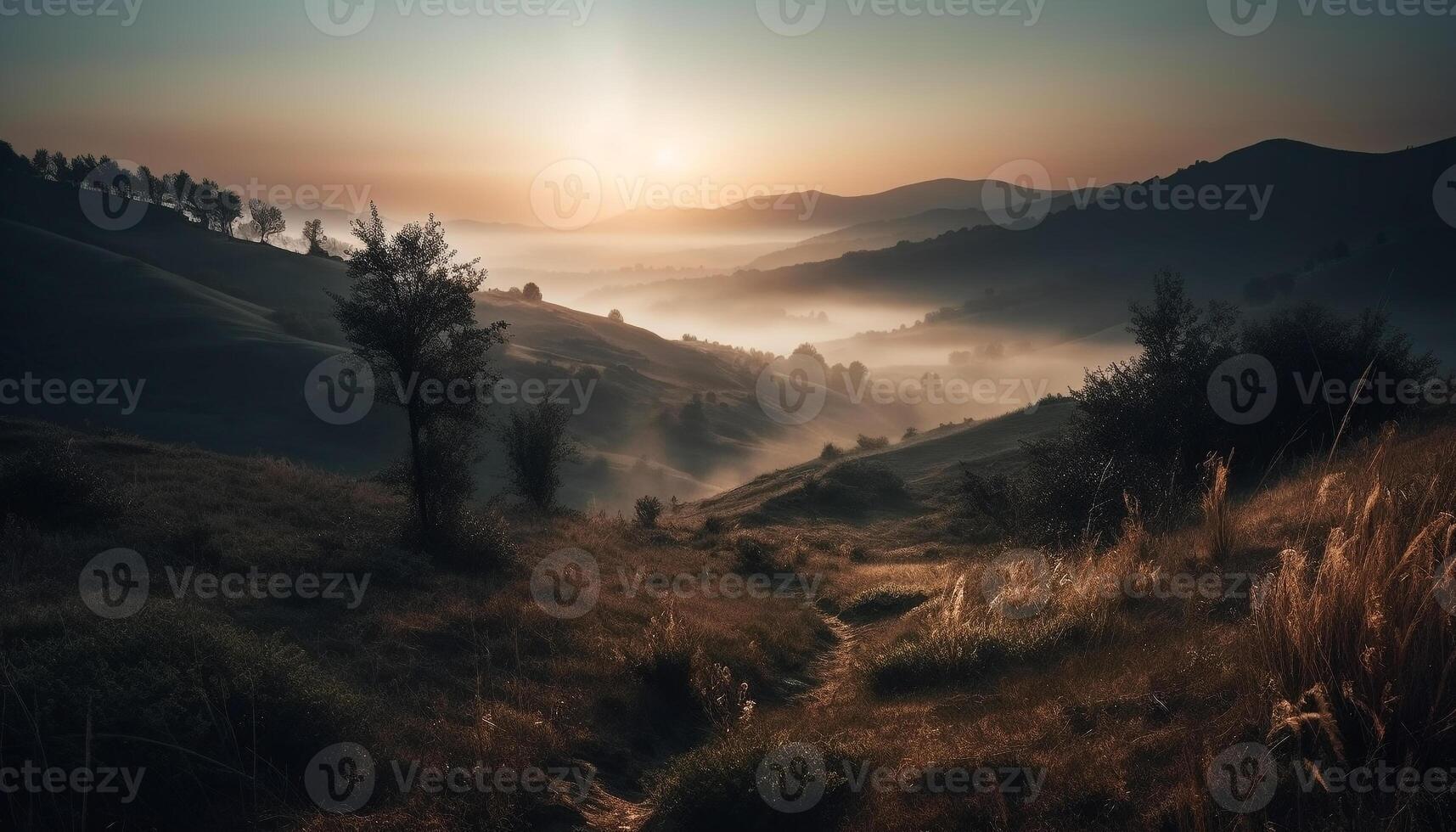 Geheimnis im das Nacht, zurück zündete Kiefer Baum generiert durch ai foto