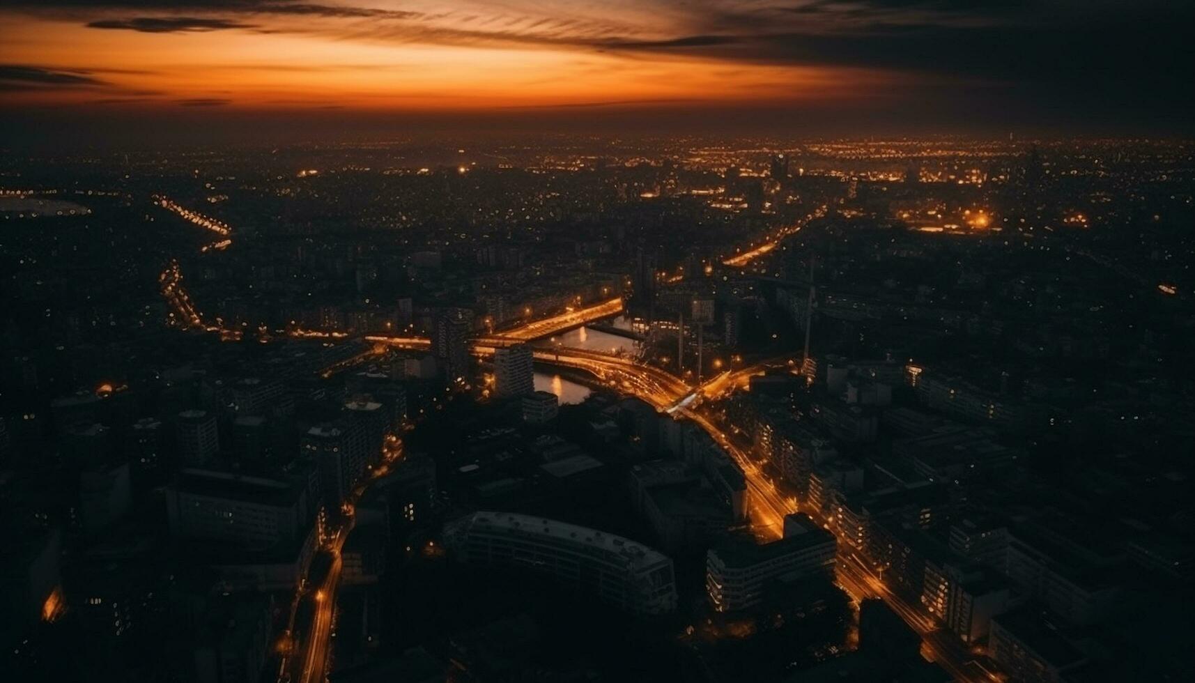beleuchtet Horizont spiegelt Stadt Leben im Dämmerung generiert durch ai foto