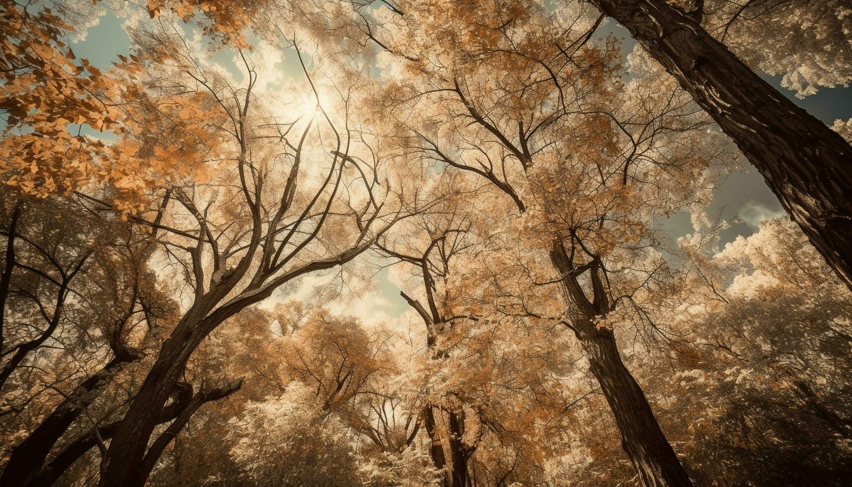 Gelb Blätter auf Zweig, Herbst Wald Schönheit generiert durch ai foto