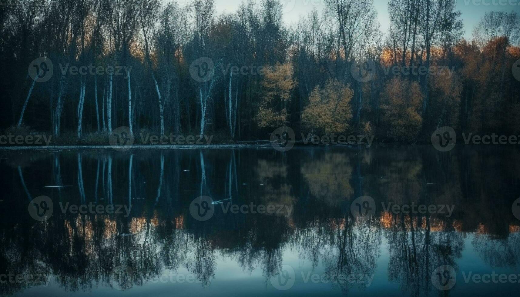 beschwingt Herbst Laub spiegelt auf still Teich generiert durch ai foto