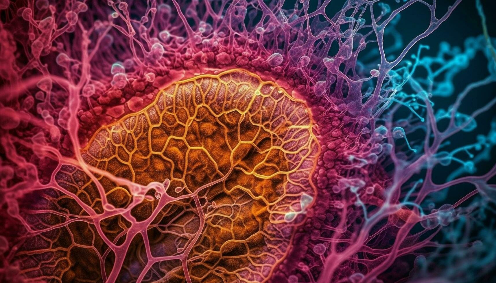 mikroskopisch Biologie offenbart Mensch Zelle krebsartig Tumor generiert durch ai foto