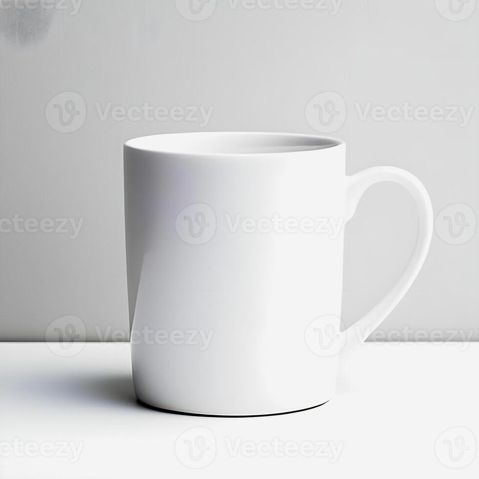 minimalistisch Weiß Becher Attrappe, Lehrmodell, Simulation sauber Schreibtisch mit klar Hintergrund generativ ai foto