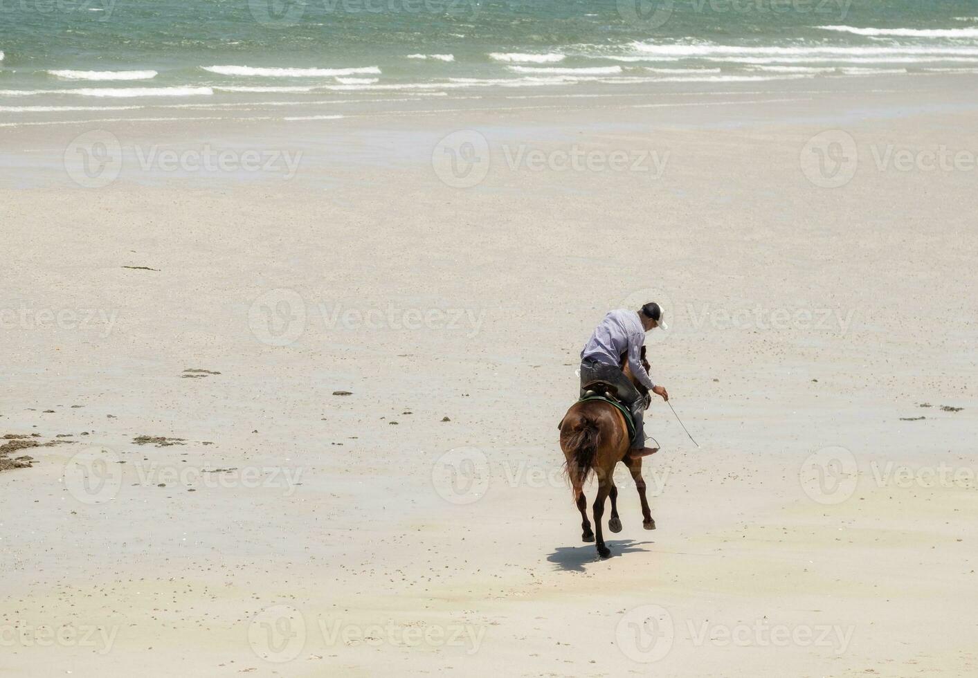 Mann Reiten Pferd auf das Strand foto