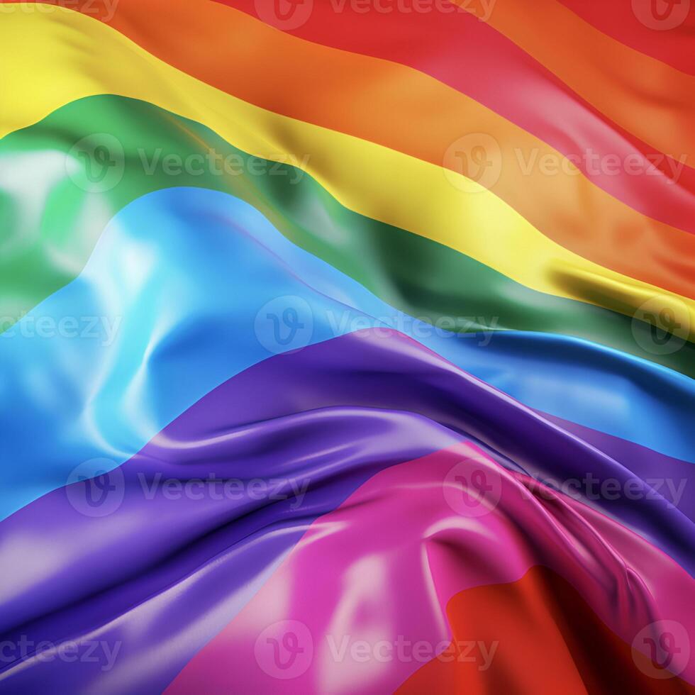 mehrfarbig Regenbogen abstrakt Hintergrund. das Textur von das Falten von Seide Stoff. lgbt Flagge. ai generiert. foto