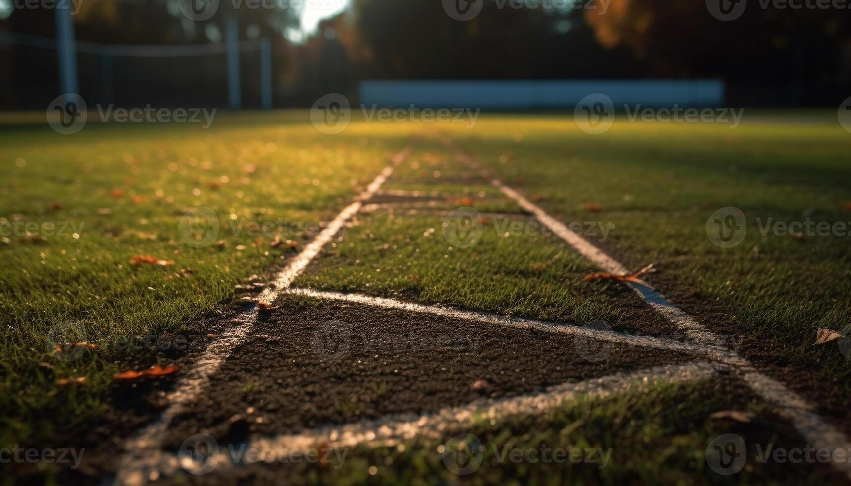 Grün Wiese, Fußball Feld, Sportler spielen Sport generiert durch ai foto