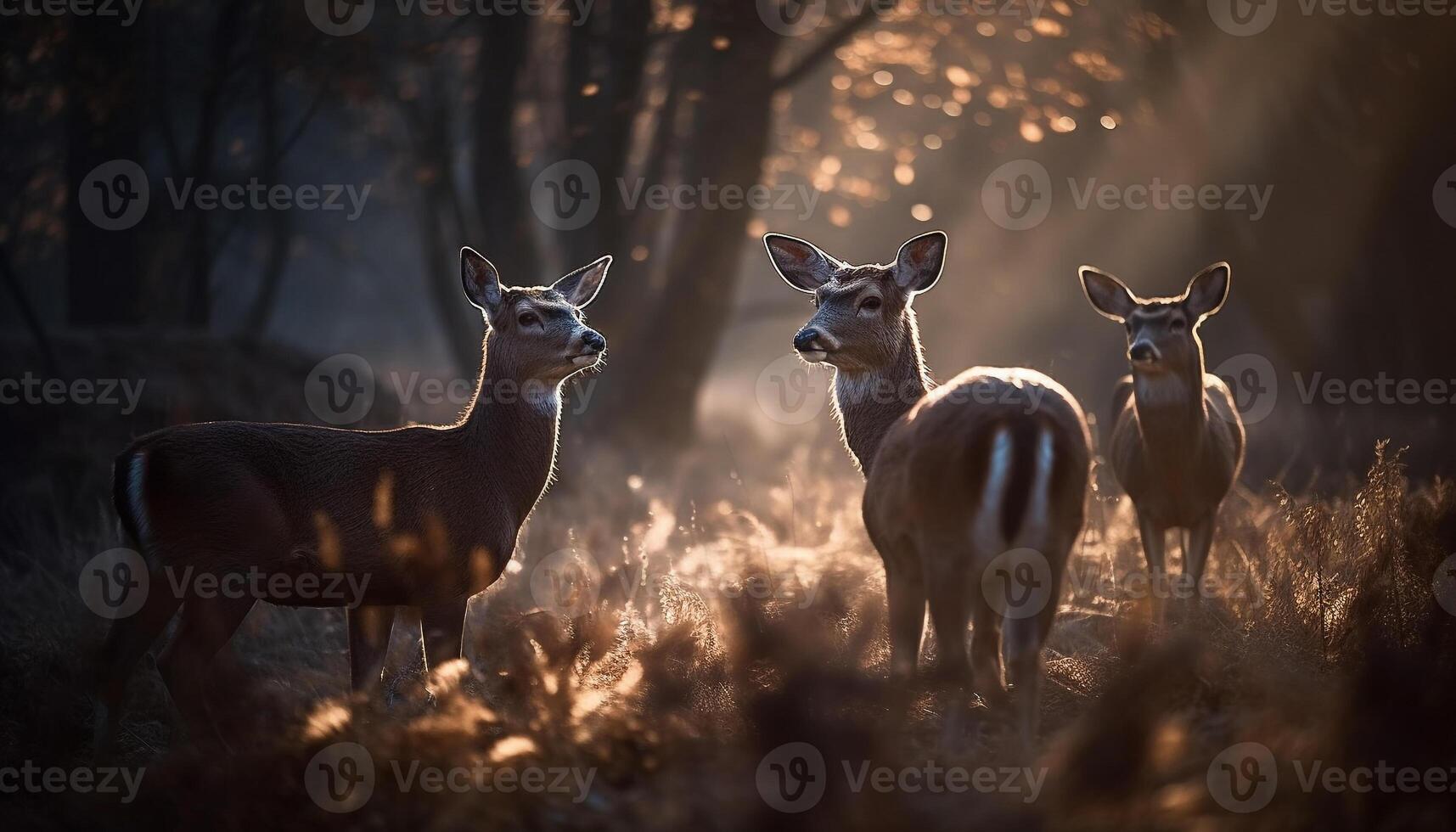 jung Damhirschkuh Weiden lassen im Wiese beim Dämmerung generiert durch ai foto