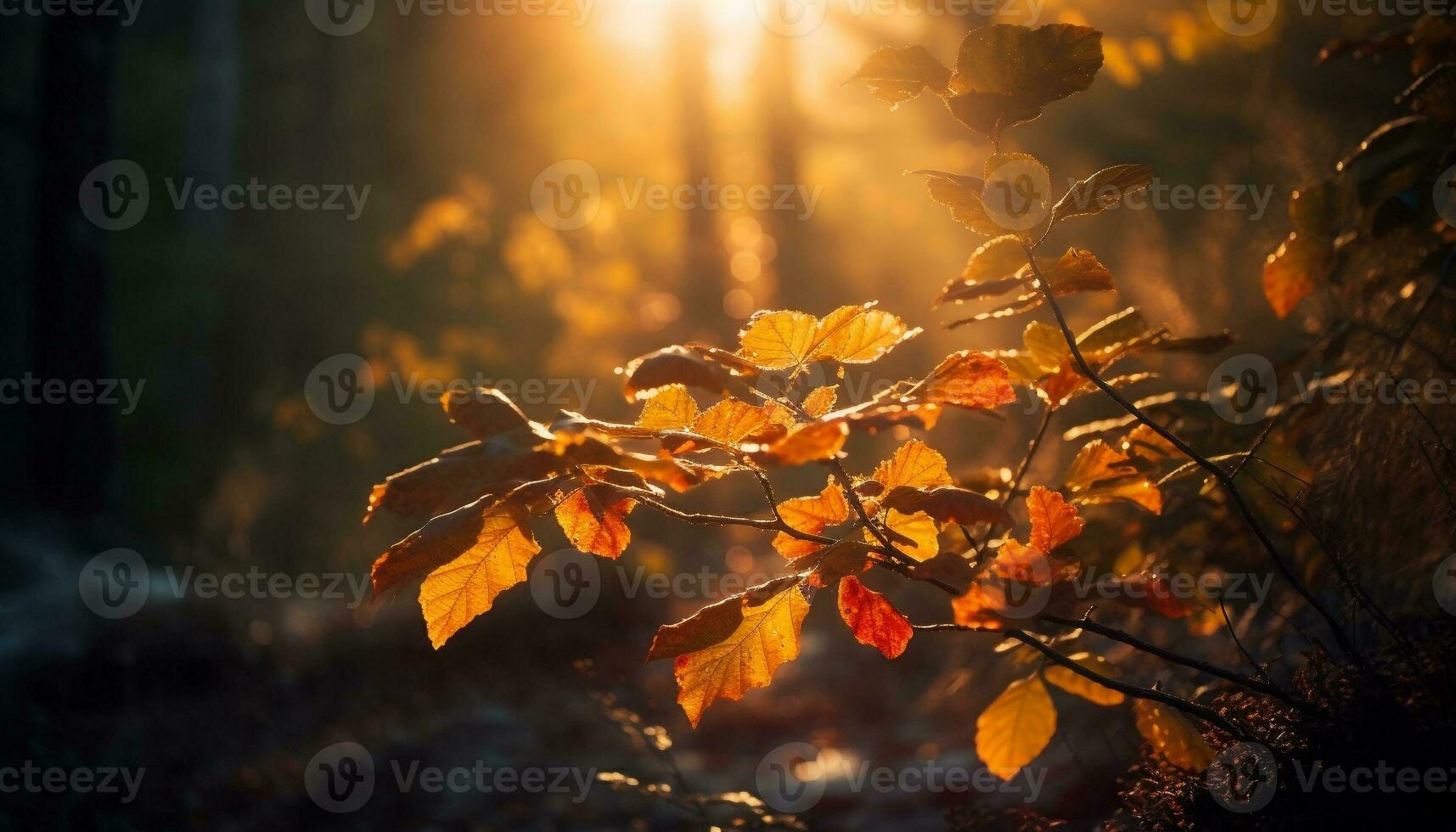 beschwingt Herbst Farben erleuchten still Wald Szene generiert durch ai foto