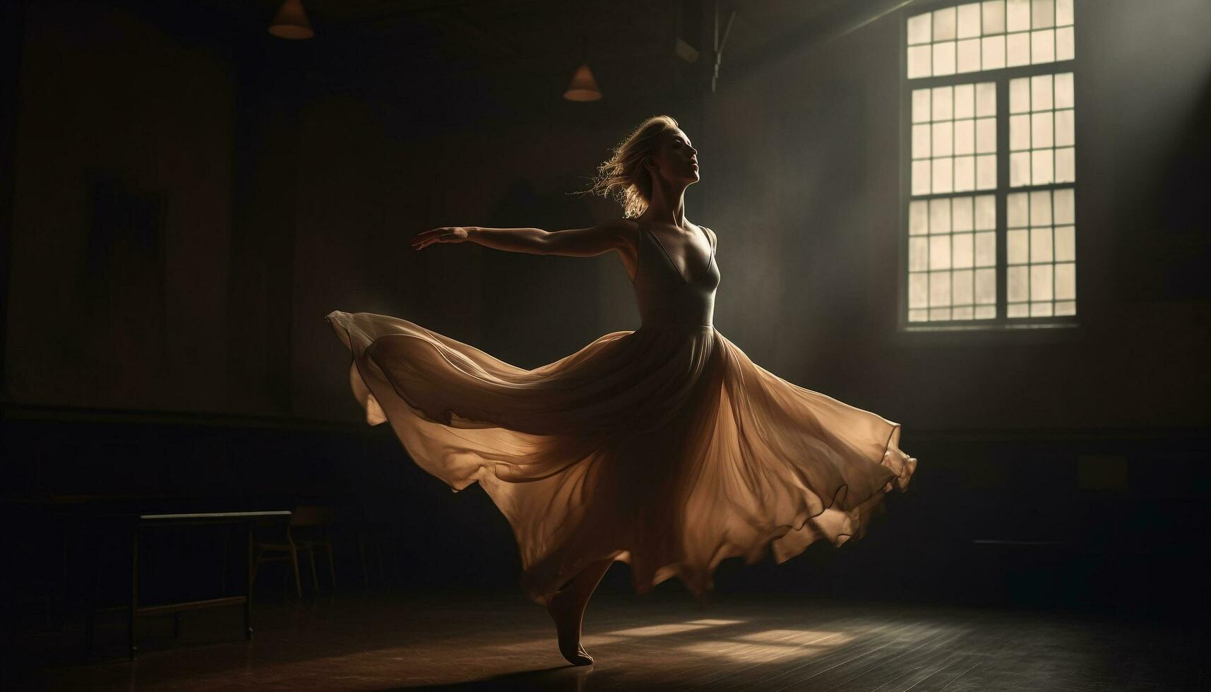 elegant Ballett Tänzer führt aus auf Bühne mit Anmut generiert durch ai foto